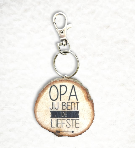 boomstam sleutelhanger opa