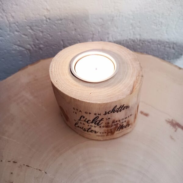 Houten kaarsenhouder 'sta op en schitter' 10 cm - Afbeelding 4