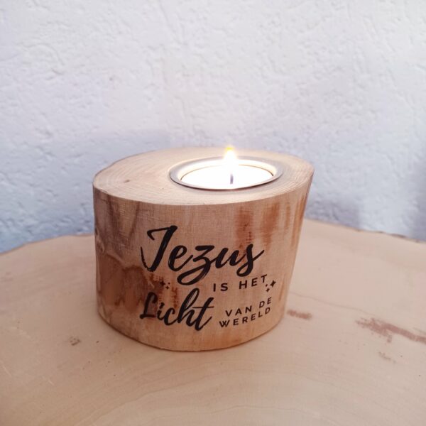 Houten kaarsenhouder met tekst 10 cm - Afbeelding 2
