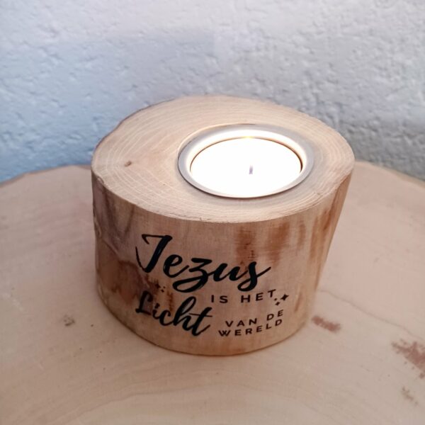 Houten kaarsenhouder met tekst 10 cm - Afbeelding 3